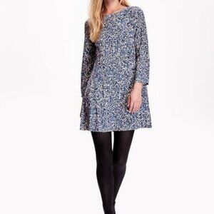 Old Navy Womens Long Sleeve Woven Swing Dress Blue Paisley Cottage Flir…